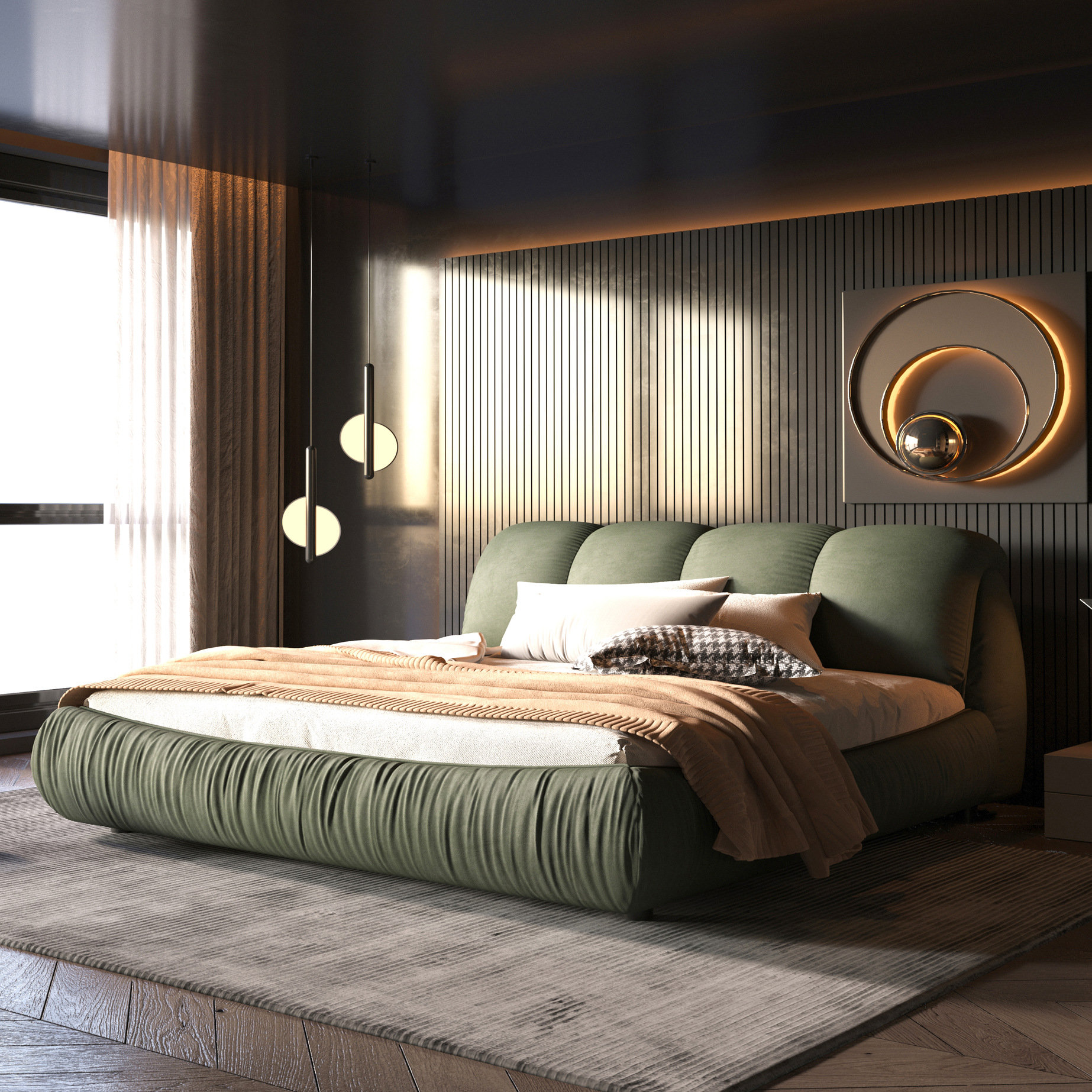 Latitude Run® King Bed With Oversized Cushioned Headboard, Solid
